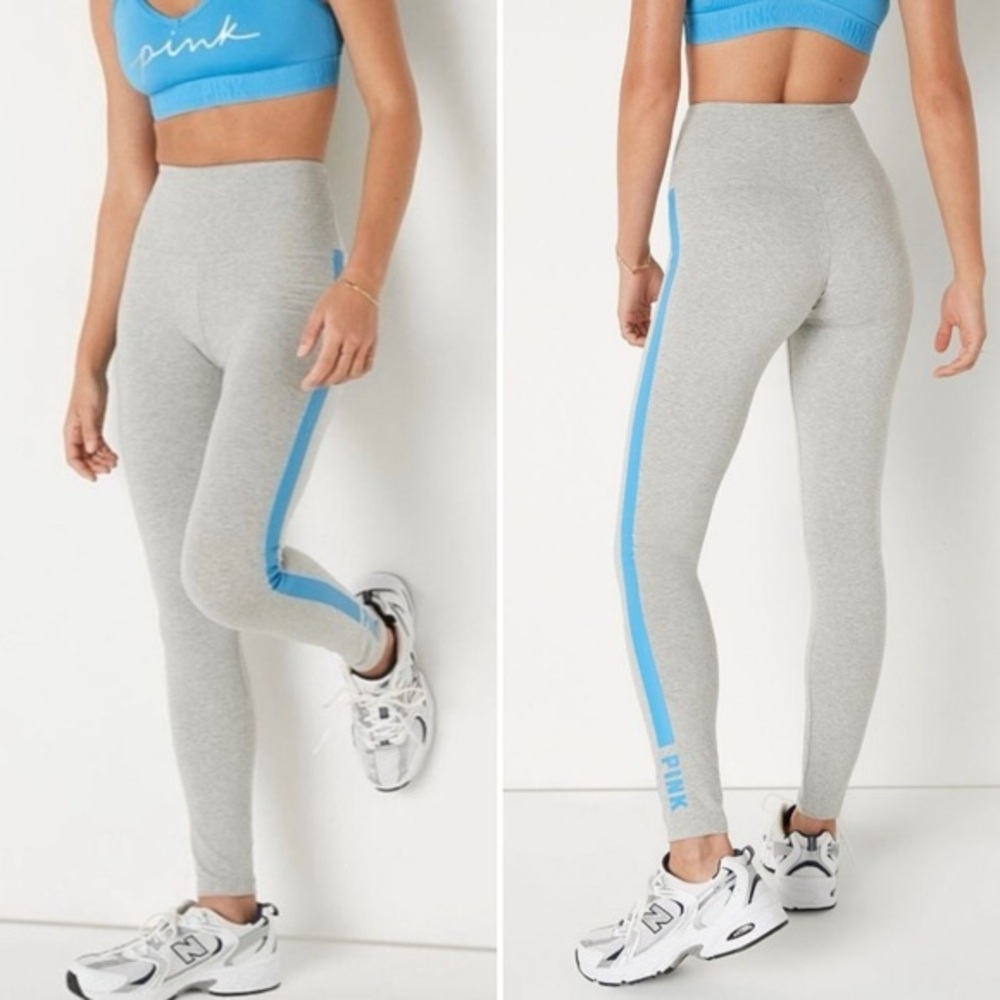 Victoria's Secret Pink gray blue stripe high rise leggings Workout S